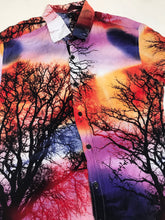 Vintage 90s multicolor tree silhouette scene hawaiian rayon shirt size medium